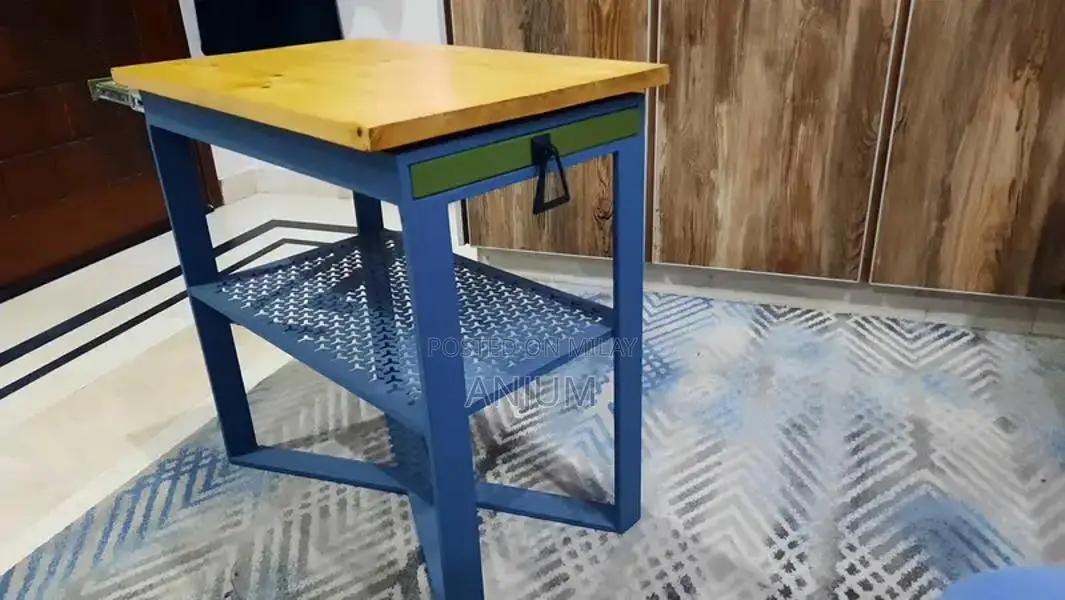 Modern Coffee Table with Tile Floor and CNC Iron Tray Design