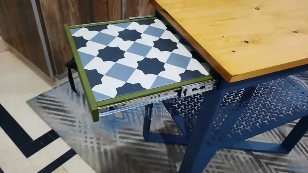 Modern Coffee Table with Tile Floor and CNC Iron Tray Design