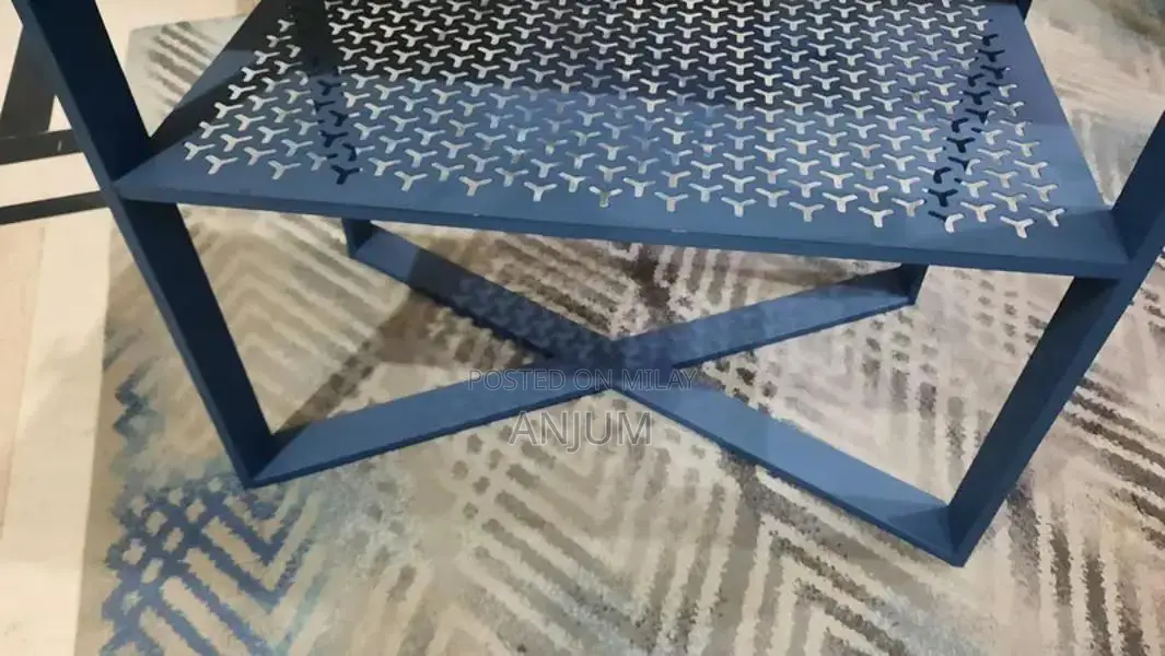 Modern Coffee Table with Tile Floor and CNC Iron Tray Design