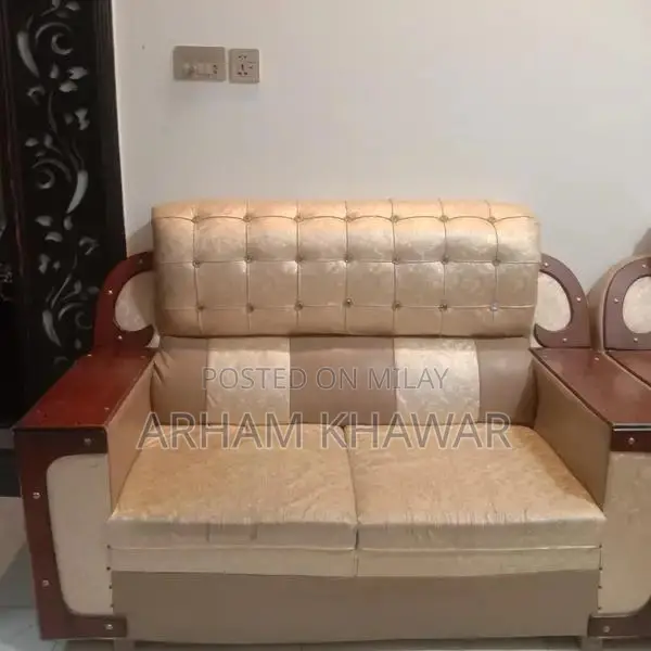 Golden 6-Seater Sofa with Elegant Wooden Frame