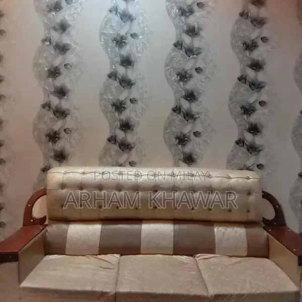 Golden 6-Seater Sofa with Elegant Wooden Frame