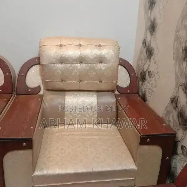 Golden 6-Seater Sofa with Elegant Wooden Frame