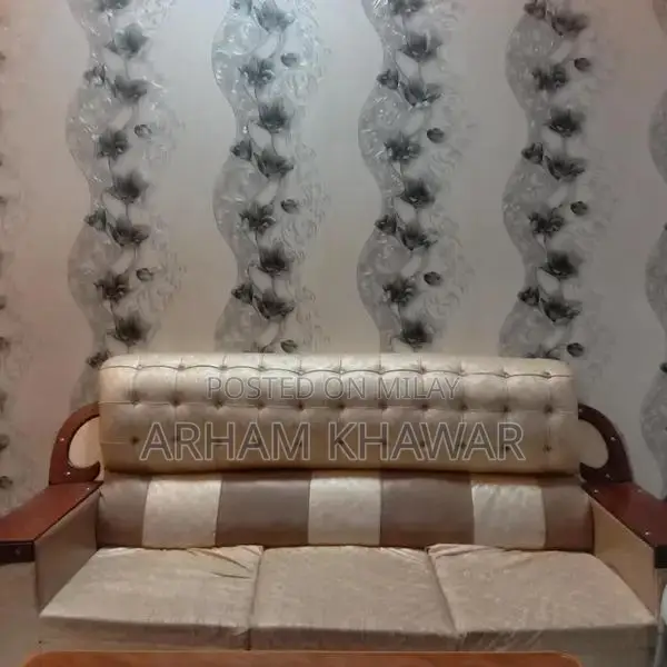 Golden 6-Seater Sofa with Elegant Wooden Frame