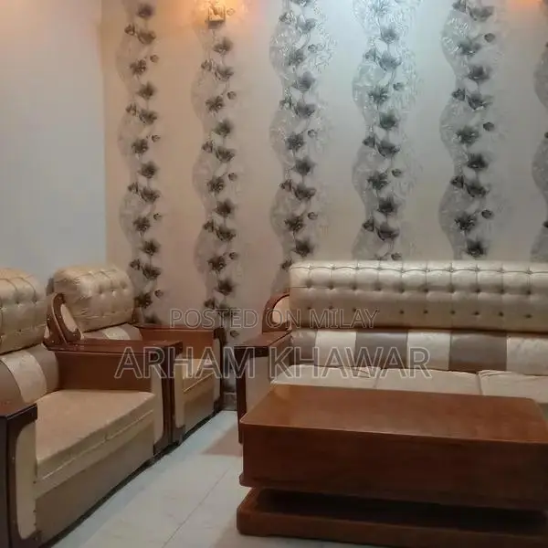 Golden 6-Seater Sofa with Elegant Wooden Frame