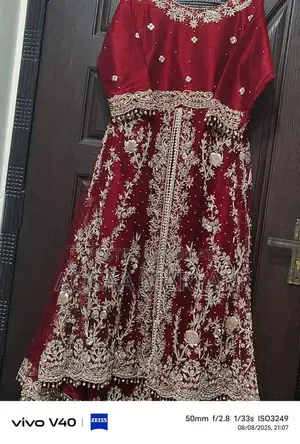 Elegant Zari Dabka Embroidered Bridal Maxi Dress - Large Size
