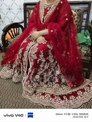 Elegant Zari Dabka Embroidered Bridal Maxi Dress - Large Size