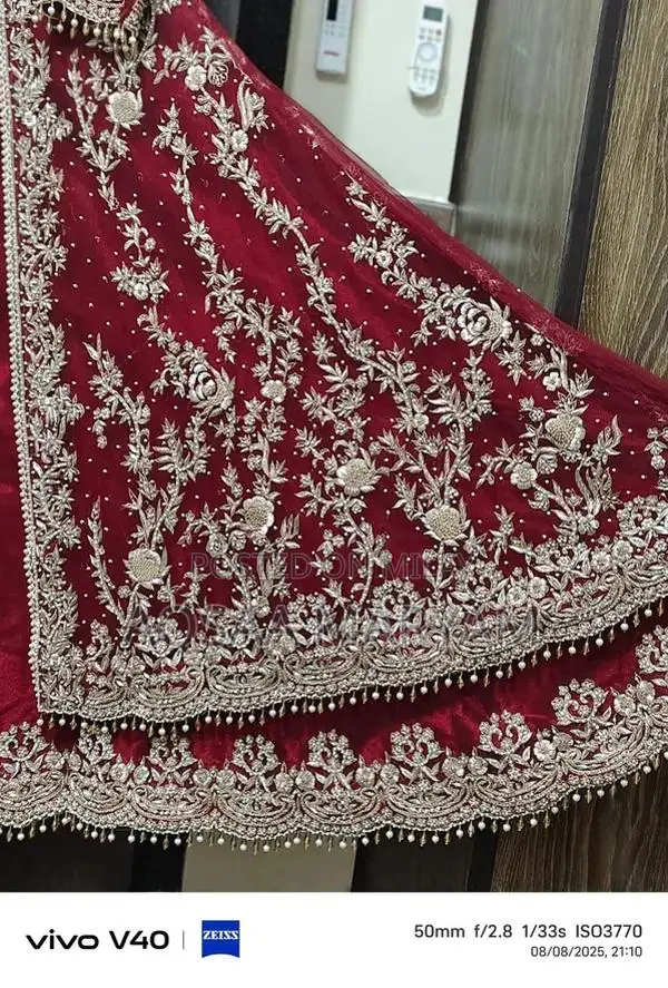 Elegant Zari Dabka Embroidered Bridal Maxi Dress - Large Size