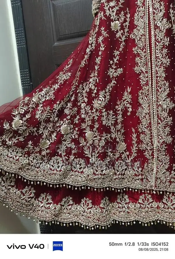 Elegant Zari Dabka Embroidered Bridal Maxi Dress - Large Size