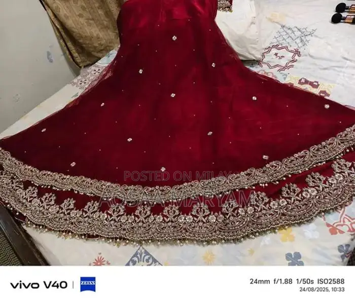 Elegant Zari Dabka Embroidered Bridal Maxi Dress - Large Size