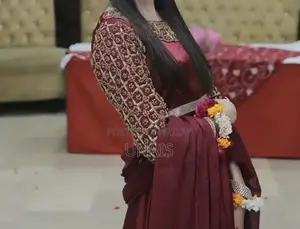 Elegant Mehroon Silk Dress with Handmade Sleeve Detailing