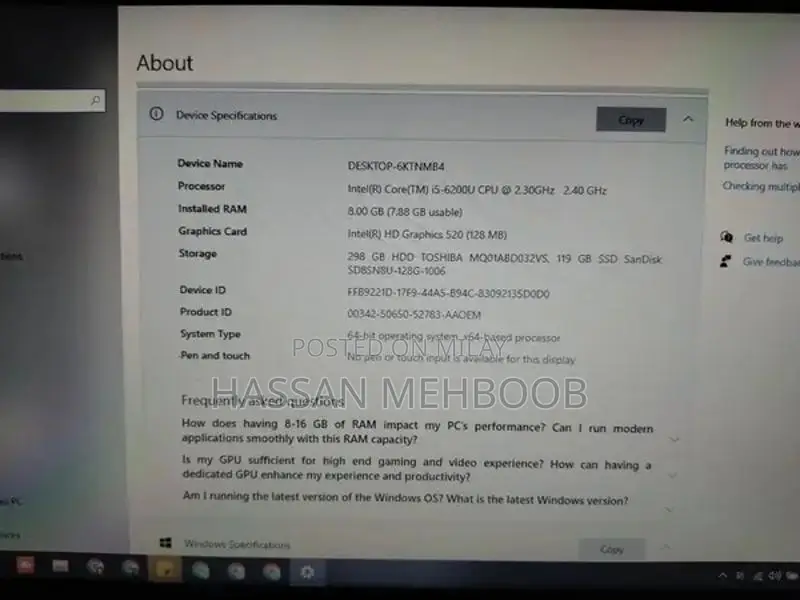 HP Core i5 6th Gen Laptop with 8GB RAM and 128GB Storage