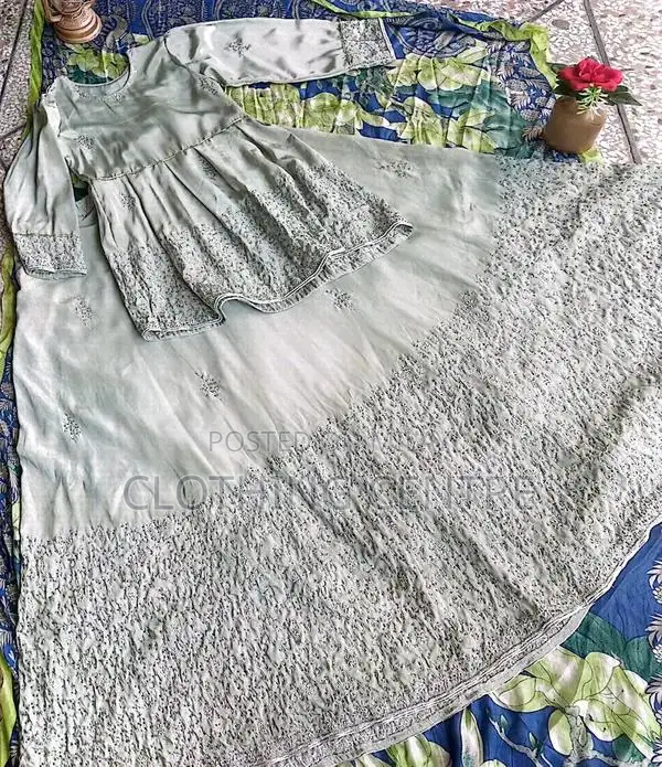 Pistachio Green Crape Silk Lehnga Choli Set with Cut Dana Work