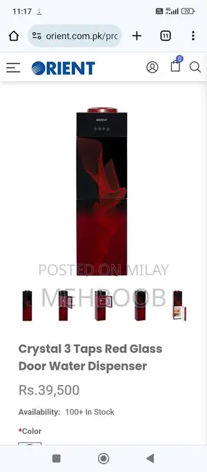 Photo - Orient Crystal 3-Tap Water Dispenser with Red Glass Door