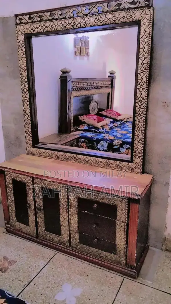 Wooden Bed Frame with Side Tables and Dressing Table