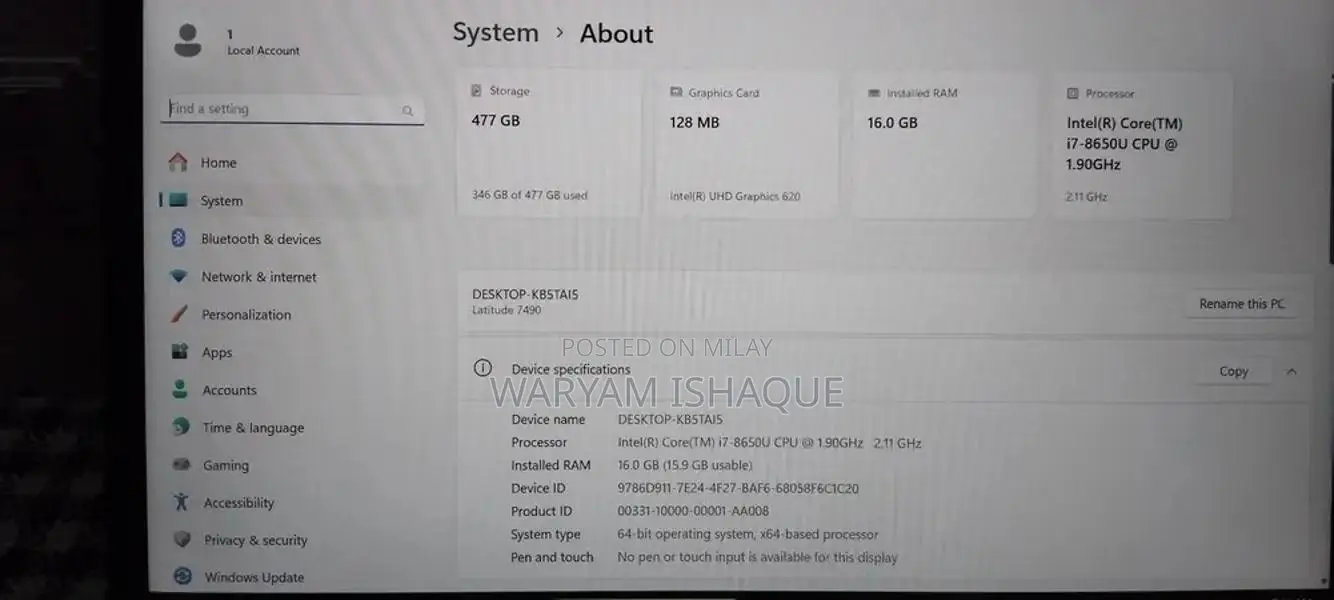 Dell Latitude 7490 Business Laptop - 8th Gen Intel Core i7