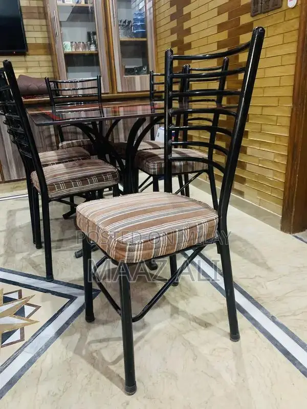 Elegant 6-Seater Glass Top Rod Iron Dining Table