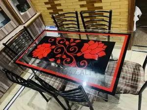 Elegant 6-Seater Glass Top Rod Iron Dining Table