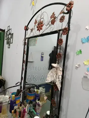 3-Panel Glass Shelf Dressing Mirror with Iron Frame