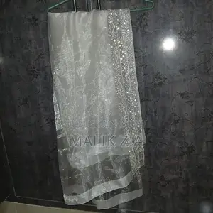 Women's Silver Embroidered Party Dress with Floral Design - Small