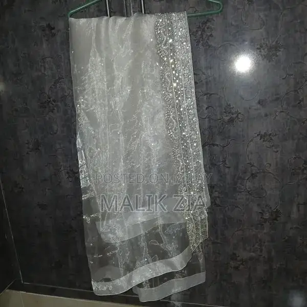 Women's Silver Embroidered Party Dress with Floral Design - Small