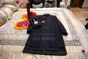 Black Embroidered Sherwani with Cut Dana Work - Luxury Design