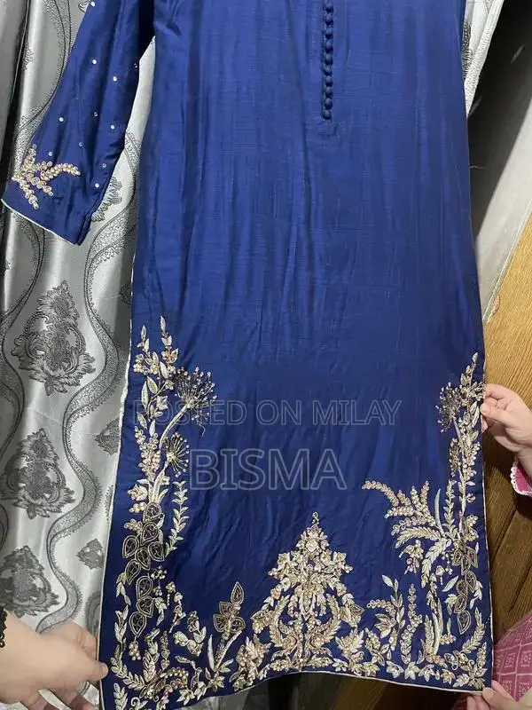 Elegant Party Wear Dress with Handmade Bazu Work