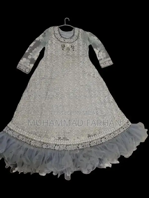 Silver Bridal Dress with Elaborate Dabka and Stone Embellishments