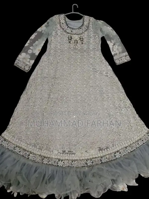 Silver Bridal Dress with Elaborate Dabka and Stone Embellishments