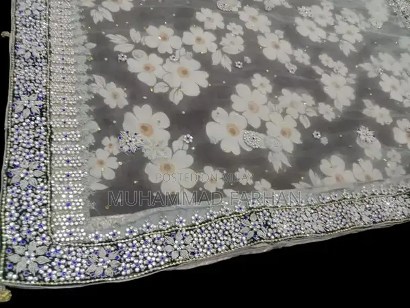 Silver Bridal Dress with Elaborate Dabka and Stone Embellishments