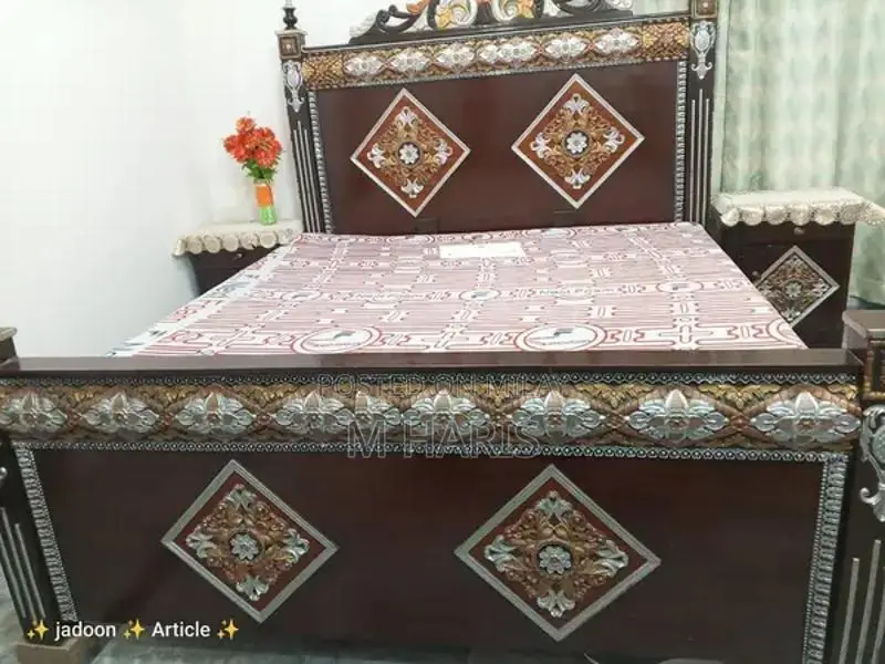 Double Bed with Mattress and Two Matching Side Tables