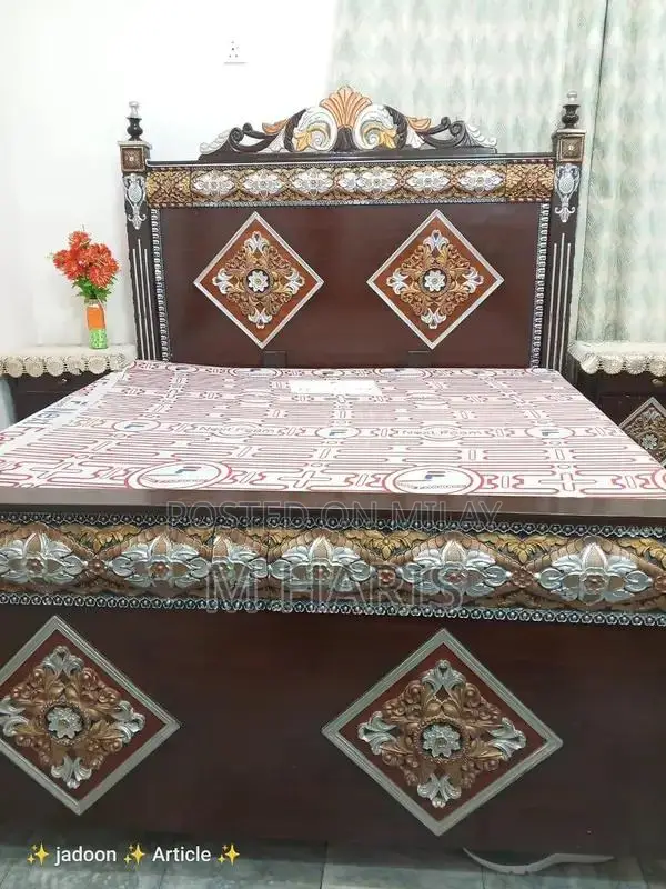 Double Bed with Mattress and Two Matching Side Tables