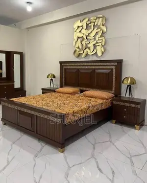 Photo - Solid Wood Double Bed Set with Mattress and Side Tables