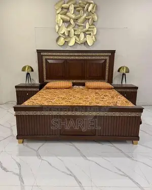 Solid Wood Double Bed Set with Mattress and Side Tables