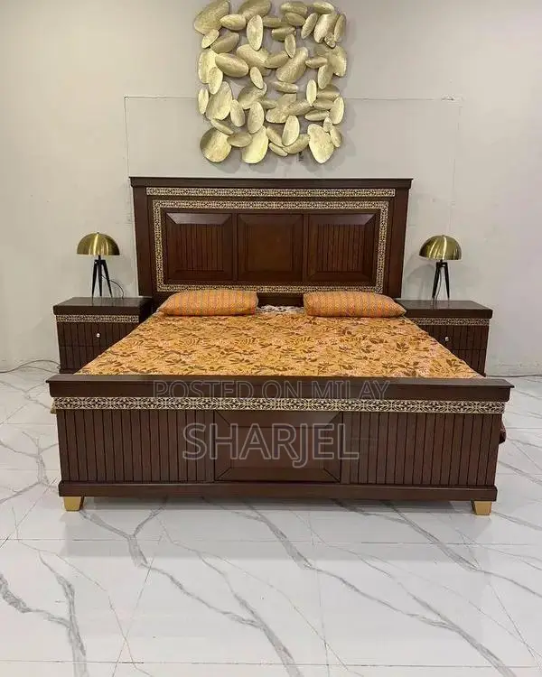 Solid Wood Double Bed Set with Mattress and Side Tables