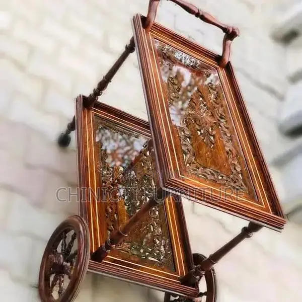 Sheesham Wood Tea Trolley with Traditional Chinioti Design