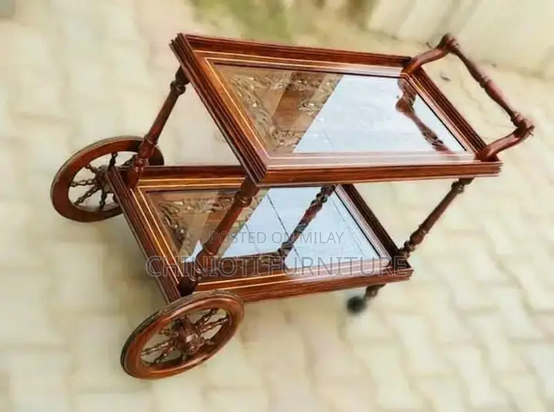 Sheesham Wood Tea Trolley with Traditional Chinioti Design