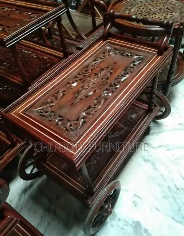 Sheesham Wood Tea Trolley with Traditional Chinioti Design