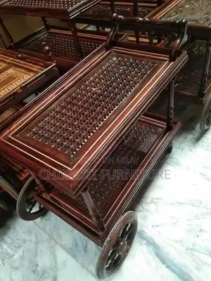 Sheesham Wood Tea Trolley with Traditional Chinioti Design