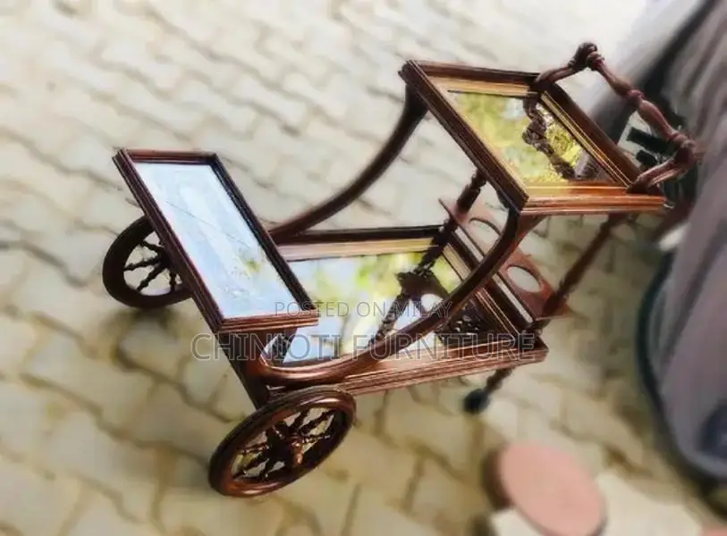 Sheesham Wood Tea Trolley with Traditional Chinioti Design