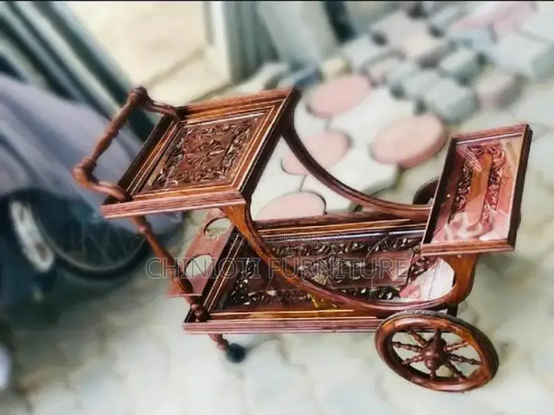 Sheesham Wood Tea Trolley with Traditional Chinioti Design
