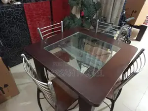 Photo - Glass Top Wooden Dining Table Set with 4 Chairs