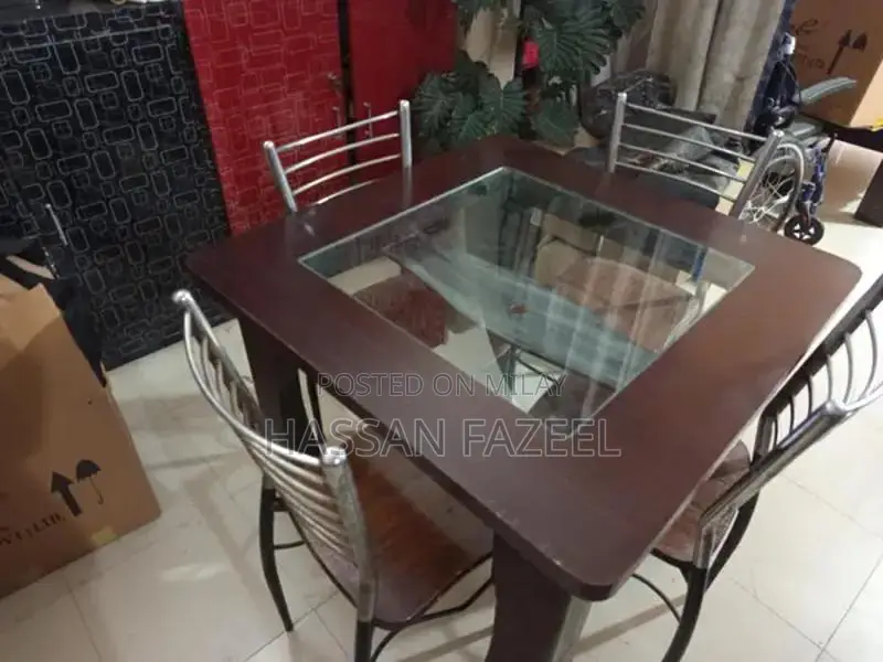 Glass Top Wooden Dining Table Set with 4 Chairs