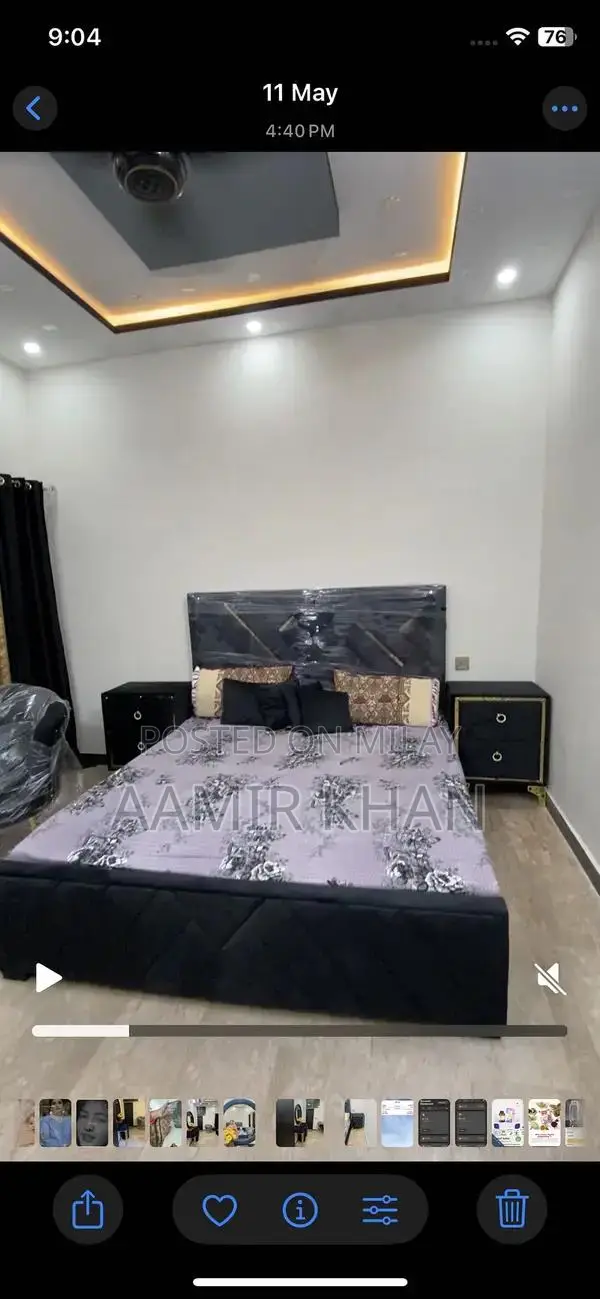 Modern Bedroom Set: Bed with Matching Dressing Table and Nightstand