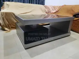 Photo - Elegant Wood and Glass Center Table - Grey with Black Top