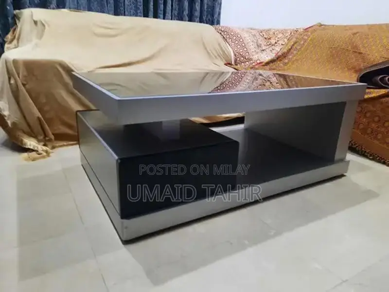 Elegant Wood and Glass Center Table - Grey with Black Top