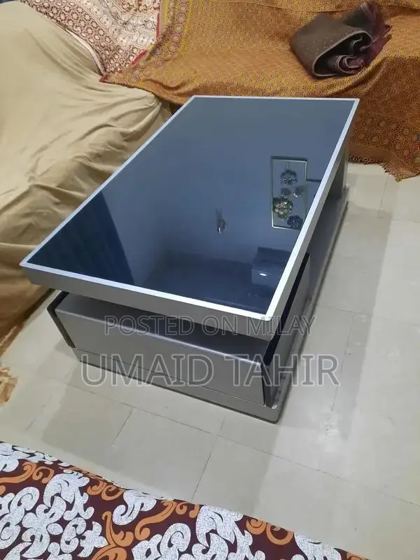 Elegant Wood and Glass Center Table - Grey with Black Top