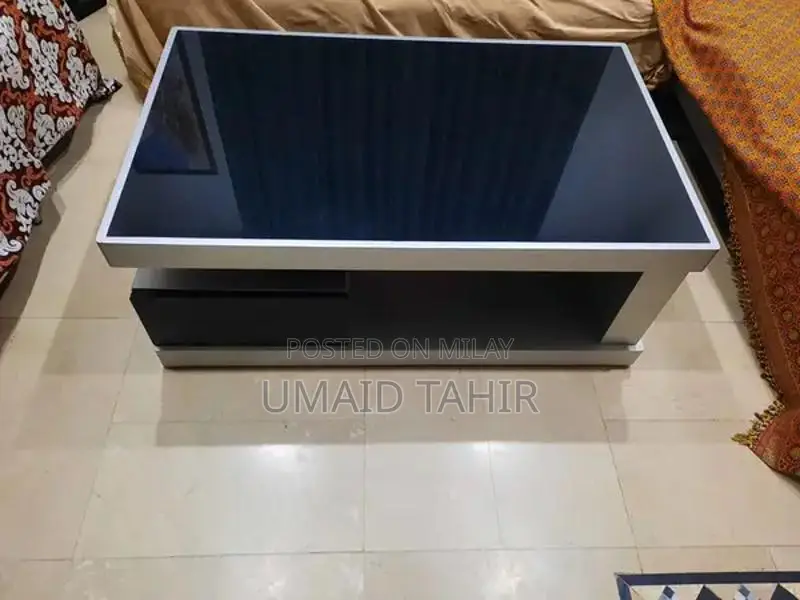 Elegant Wood and Glass Center Table - Grey with Black Top