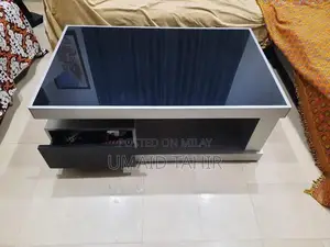 Elegant Wood and Glass Center Table - Grey with Black Top