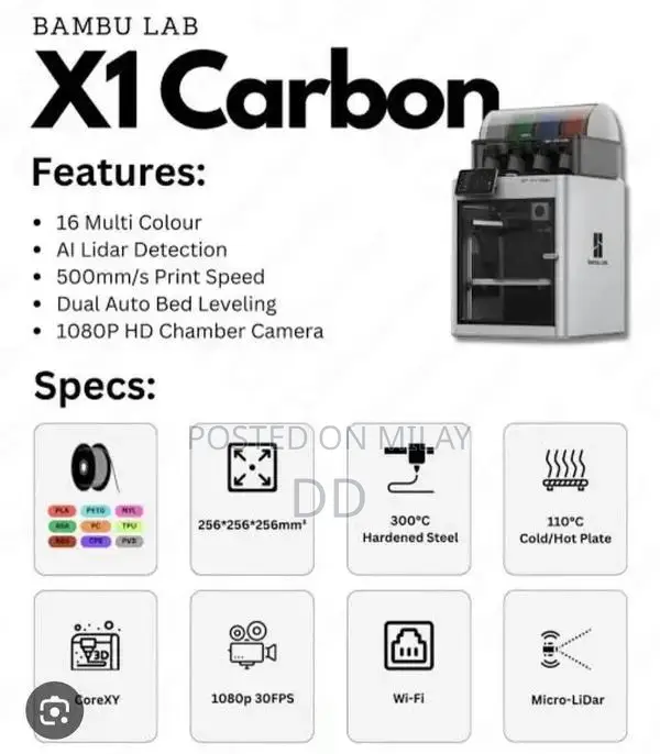 Bambulab X1 Carbon 3D Printer with Multi-Color AMS System