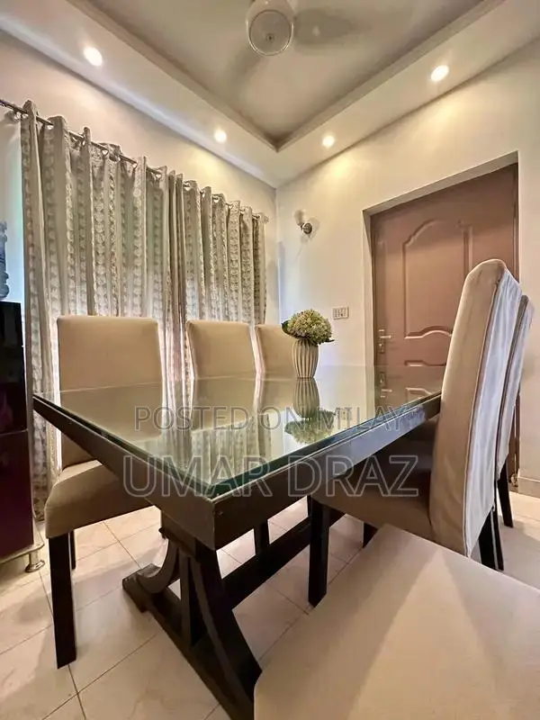 Black Wood Dining Table with Glass Top and 6 Chairs